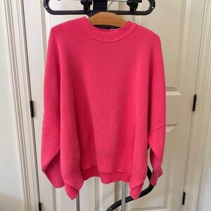 Free People Bold Pink Oversized Crew Neck Sweater
